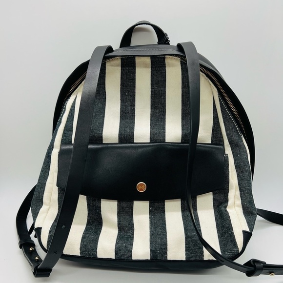 SKAGEN BEAUTIFUL LEATHER AND COTTON BLACK AND WHITE STRIPED BACKPACK - Picture 2 of 16